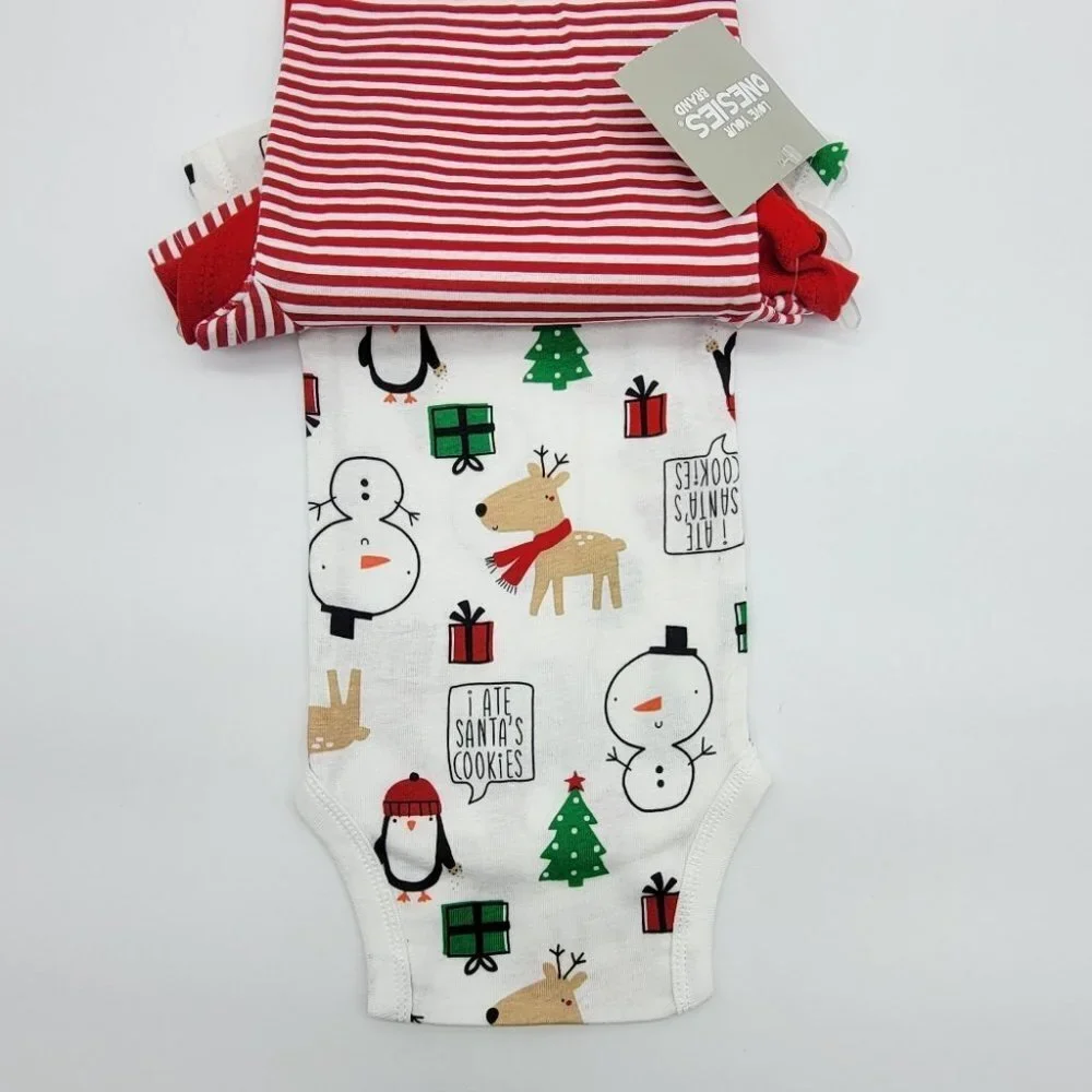 Christmas Bodysuits One Pieces Infants 0 3 Months Newborn Set Red White